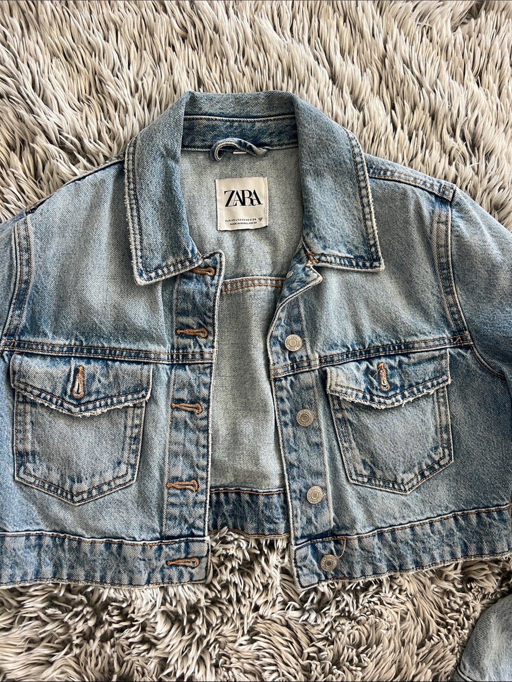 Zara Light Blue Cropped Denim Jacket